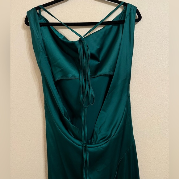 Fenity Isabelle Maxi Slip Dress Kelly Green Satin Open Back Draped Large Party - Picture 14 of 16